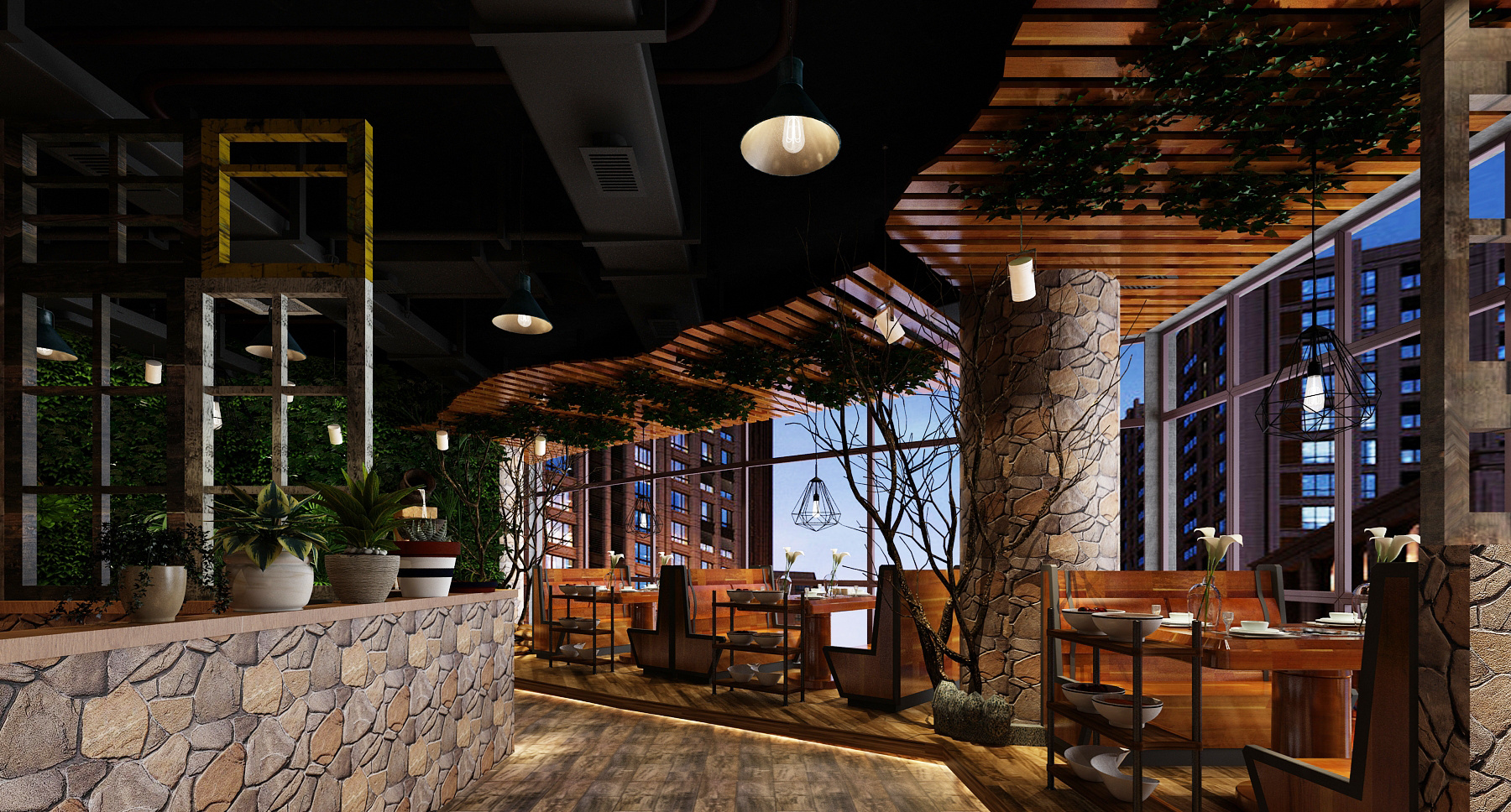 復古工業(yè)風火鍋店裝修設(shè)計-第4張圖片-上海古都建筑設(shè)計集團